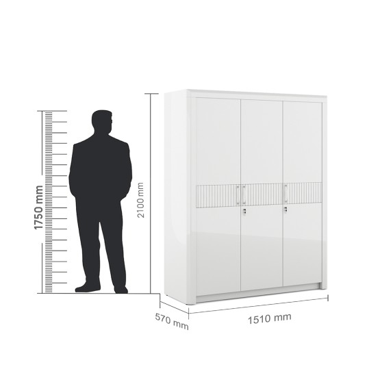 Arctic 3 Door Wardrobe -high Gloss White